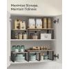 imageSONGMICS Cabinet Organizer Shelf Set of 2 Kitchen Counter Shelves Kitchen Storage Spice Rack Stackable Expandable Metal and Engineered Wood Ink Black and Natural Beige UKCS02NBInk Black  Heather Greige