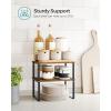 imageSONGMICS Cabinet Organizer Shelf Set of 2 Kitchen Counter Shelves Kitchen Storage Spice Rack Stackable Expandable Metal and Engineered Wood Ink Black and Natural Beige UKCS02NBInk Black  Rustic Brown