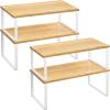 imageSONGMICS Cabinet Organizer Shelf Set of 4 Kitchen Counter Shelves Kitchen Storage Spice Rack Stackable Expandable Metal and Engineered Wood Cloud White and Natural Beige UKCS010N01Cloud White  Natural Beige