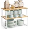 imageSONGMICS Cabinet Organizer Shelf Set of 4 Kitchen Counter Shelves Kitchen Storage Spice Rack Stackable Expandable Metal and Engineered Wood Cloud White and Natural Beige UKCS010N01Cloud White  Natural Beige