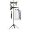 imageSONGMICS Clothes Drying Rack 59Inch Folding Laundry Drying Rack with 3 Rotatable Arms for Hangers 4 Legs Stainless Steel for 27 Pieces of Clothes White and Silver ULLR510W01Black