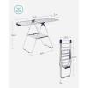 imageSONGMICS Clothes Drying Rack with Sock Clips Metal Laundry Rack Foldable SpaceSaving FreeStanding Airer with 2 HeightAdjustable Gullwings Indoor Outdoor Use Silver and White ULLR052W01Silver  Blue