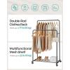 imageSONGMICS Clothes Rack with Wheels Clothing Rack for Hanging Clothes 254 mm Metal Garment Rack with Dense Mesh Storage Shelf 110 lb Load Capacity 2 Brakes Black UHSR25BKBlack