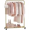 imageSONGMICS Clothes Rack with Wheels Clothing Rack for Hanging Clothes 254 mm Metal Garment Rack with Dense Mesh Storage Shelf 110 lb Load Capacity 2 Brakes Black UHSR25BKGold