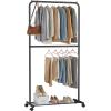 imageSONGMICS Clothes Rack with Wheels Clothing Rack for Hanging Clothes 254 mm Metal Garment Rack with Dense Mesh Storage Shelf 110 lb Load Capacity 2 Brakes Black UHSR25BKBlack