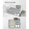 imageSONGMICS Dish Drying Rack Kitchen Dish Rack with Drainboard 360 Rotatable and Extendable Spout with Cutlery Holder 122 x 165 x 73 Inches Dove Gray UKCS550G01Dove Gray