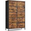 imageSONGMICS Dresser for Bedroom Chest of Drawers Steel MDF 5 NonWoven Fabric Drawers Storage Organizer Unit Closet Entryway Ink Black and Ebony Black LGS315B01SRustic Brown  Ink Black