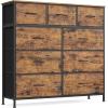 imageSONGMICS Dresser for Bedroom Chest of Drawers Steel MDF 5 NonWoven Fabric Drawers Storage Organizer Unit Closet Entryway Ink Black and Ebony Black LGS315B01SRustic Brown  Ink Black