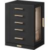 imageSONGMICS Jewelry Box 360 Rotating Jewelry Storage Case with 5 Drawers Jewelry Organizer Glass Window Spacious Vertical Jewelry Storage Open Design Great Gift Cloud White UJBC170W01Graphite Black