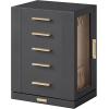 imageSONGMICS Jewelry Box 360 Rotating Jewelry Storage Case with 5 Drawers Jewelry Organizer Glass Window Spacious Vertical Jewelry Storage Open Design Great Gift Cloud White UJBC170W01Slate Gray