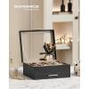imageSONGMICS Jewelry Box Organizer with Glass Lid 3Layer Jewelry Storage with 2 Drawers Modern Style 8 x 91 x 53 Inches Cloud White and Gold Color UJBC239WTGraphite Black  Gold