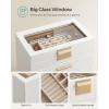 imageSONGMICS Jewelry Box Organizer with Glass Lid 3Layer Jewelry Storage with 2 Drawers Modern Style 8 x 91 x 53 Inches Cloud White and Gold Color UJBC239WTCloud White  Gold