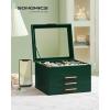 imageSONGMICS Jewelry Box Organizer with Glass Lid 3Layer Jewelry Storage with 2 Drawers Modern Style 8 x 91 x 53 Inches Cloud White and Gold Color UJBC239WTForest Green  Gold