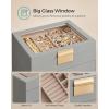 imageSONGMICS Jewelry Box Organizer with Glass Lid 3Layer Jewelry Storage with 2 Drawers Modern Style 8 x 91 x 53 Inches Cloud White and Gold Color UJBC239WTDove Gray  Gold