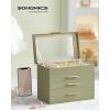 imageSONGMICS Jewelry Box Organizer with Glass Lid 3Layer Jewelry Storage with 2 Drawers Modern Style 8 x 91 x 53 Inches Cloud White and Gold Color UJBC239WTLaurel Green  Gold