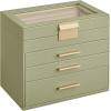 imageSONGMICS Jewelry Box Organizer with Glass Lid 3Layer Jewelry Storage with 2 Drawers Modern Style 8 x 91 x 53 Inches Cloud White and Gold Color UJBC239WTLaurel Green  Gold