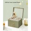 imageSONGMICS Jewelry Box Organizer with Glass Lid 3Layer Jewelry Storage with 2 Drawers Modern Style 8 x 91 x 53 Inches Cloud White and Gold Color UJBC239WTLaurel Green  Gold