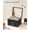 imageSONGMICS Jewelry Box Organizer with Glass Lid 3Layer Jewelry Storage with 2 Drawers Modern Style 8 x 91 x 53 Inches Cloud White and Gold Color UJBC239WTGraphite Black  Gold