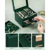 imageSONGMICS Jewelry Box Organizer with Glass Lid 3Layer Jewelry Storage with 2 Drawers Modern Style 8 x 91 x 53 Inches Cloud White and Gold Color UJBC239WTForest Green  Gold