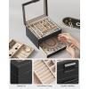 imageSONGMICS Jewelry Box Organizer with Glass Lid 3Layer Jewelry Storage with 2 Drawers Modern Style 8 x 91 x 53 Inches Cloud White and Gold Color UJBC239WTGraphite Black  Silver