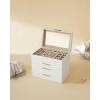 imageSONGMICS Jewelry Box Organizer with Glass Lid 3Layer Jewelry Storage with 2 Drawers Modern Style 8 x 91 x 53 Inches Cloud White and Gold Color UJBC239WTCloud White  Gold