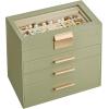 imageSONGMICS Jewelry Box Organizer with Glass Lid 3Layer Jewelry Storage with 2 Drawers Modern Style 8 x 91 x 53 Inches Cloud White and Gold Color UJBC239WTLaurel Green  Gold