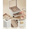 imageSONGMICS Jewelry Box Organizer with Glass Lid 3Layer Jewelry Storage with 2 Drawers Modern Style 8 x 91 x 53 Inches Cloud White and Gold Color UJBC239WTCloud White  Gold