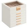 imageSONGMICS Jewelry Box Organizer with Glass Lid 3Layer Jewelry Storage with 2 Drawers Modern Style 8 x 91 x 53 Inches Cloud White and Gold Color UJBC239WTCloud White  Gold