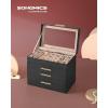 imageSONGMICS Jewelry Box Organizer with Glass Lid 3Layer Jewelry Storage with 2 Drawers Modern Style 8 x 91 x 53 Inches Cloud White and Gold Color UJBC239WTGraphite Black  Gold