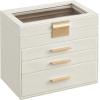 imageSONGMICS Jewelry Box Organizer with Glass Lid 3Layer Jewelry Storage with 2 Drawers Modern Style 8 x 91 x 53 Inches Cloud White and Gold Color UJBC239WTCloud White  Gold