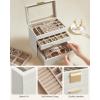 imageSONGMICS Jewelry Box Organizer with Glass Lid 3Layer Jewelry Storage with 2 Drawers Modern Style 8 x 91 x 53 Inches Cloud White and Gold Color UJBC239WTCloud White  Gold
