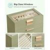 imageSONGMICS Jewelry Box Organizer with Glass Lid 3Layer Jewelry Storage with 2 Drawers Modern Style 8 x 91 x 53 Inches Cloud White and Gold Color UJBC239WTLaurel Green  Gold