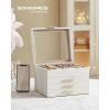 imageSONGMICS Jewelry Box Organizer with Glass Lid 3Layer Jewelry Storage with 2 Drawers Modern Style 8 x 91 x 53 Inches Cloud White and Gold Color UJBC239WTCloud White  Gold
