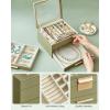 imageSONGMICS Jewelry Box Organizer with Glass Lid 3Layer Jewelry Storage with 2 Drawers Modern Style 8 x 91 x 53 Inches Cloud White and Gold Color UJBC239WTLaurel Green  Gold