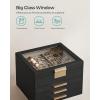 imageSONGMICS Jewelry Box Organizer with Glass Lid 3Layer Jewelry Storage with 2 Drawers Modern Style 8 x 91 x 53 Inches Cloud White and Gold Color UJBC239WTGraphite Black  Gold