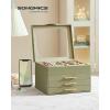 imageSONGMICS Jewelry Box Organizer with Glass Lid 3Layer Jewelry Storage with 2 Drawers Modern Style 8 x 91 x 53 Inches Cloud White and Gold Color UJBC239WTLaurel Green  Gold