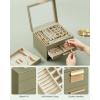 imageSONGMICS Jewelry Box Organizer with Glass Lid 3Layer Jewelry Storage with 2 Drawers Modern Style 8 x 91 x 53 Inches Cloud White and Gold Color UJBC239WTLaurel Green  Gold