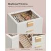 imageSONGMICS Jewelry Box Organizer with Glass Lid 3Layer Jewelry Storage with 2 Drawers Modern Style 8 x 91 x 53 Inches Cloud White and Gold Color UJBC239WTCloud White  Gold
