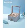 imageSONGMICS Jewelry Box Organizer with Glass Lid 3Layer Jewelry Storage with 2 Drawers Modern Style 8 x 91 x 53 Inches Cloud White and Gold Color UJBC239WTSmoky Blue  Gold