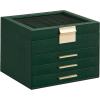 imageSONGMICS Jewelry Box Organizer with Glass Lid 3Layer Jewelry Storage with 2 Drawers Modern Style 8 x 91 x 53 Inches Cloud White and Gold Color UJBC239WTForest Green  Gold