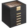 imageSONGMICS Jewelry Box Organizer with Glass Lid 3Layer Jewelry Storage with 2 Drawers Modern Style 8 x 91 x 53 Inches Cloud White and Gold Color UJBC239WTGraphite Black  Gold