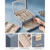 imageSONGMICS Jewelry Box Organizer with Glass Lid 3Layer Jewelry Storage with 2 Drawers Modern Style 8 x 91 x 53 Inches Cloud White and Gold Color UJBC239WTSmoky Blue  Gold