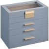 imageSONGMICS Jewelry Box Organizer with Glass Lid 3Layer Jewelry Storage with 2 Drawers Modern Style 8 x 91 x 53 Inches Cloud White and Gold Color UJBC239WTSmoky Blue  Gold