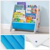 imageSONGMICS Kids Bookcase Book Organizer with AntiTip Kit Storage Shelf for Childrens Room Playroom School SpaceSaving Design White Blue and Gray UGKR72WT 11D x 246W x 236H in