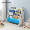 imageSONGMICS Kids Bookcase Book Organizer with AntiTip Kit Storage Shelf for Childrens Room Playroom School SpaceSaving Design White Blue and Gray UGKR72WT 11D x 246W x 236H in