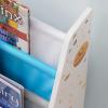 imageSONGMICS Kids Bookcase Book Organizer with AntiTip Kit Storage Shelf for Childrens Room Playroom School SpaceSaving Design White Blue and Gray UGKR72WT 11D x 246W x 236H in
