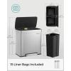imageSONGMICS Kitchen Trash Can 16 Gallon 2 x 8 Gallon Dual Compartment Garbage Can 60L Pedal Recycling Bin Stays Open and Soft Close Stainless Steel 15 Bags Included Metallic Silver ULTB202E01Metallic Silver