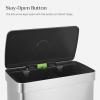 imageSONGMICS Kitchen Trash Can 16 Gallon 2 x 8 Gallon Dual Compartment Garbage Can 60L Pedal Recycling Bin Stays Open and Soft Close Stainless Steel 15 Bags Included Metallic Silver ULTB202E01Metallic Silver