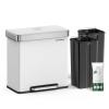 imageSONGMICS Kitchen Trash Can 16 Gallon 2 x 8 Gallon Dual Compartment Garbage Can 60L Pedal Recycling Bin Stays Open and Soft Close Stainless Steel 15 Bags Included Metallic Silver ULTB202E01Cloud White
