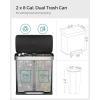 imageSONGMICS Kitchen Trash Can 16 Gallon 2 x 8 Gallon Dual Compartment Garbage Can 60L Pedal Recycling Bin Stays Open and Soft Close Stainless Steel 15 Bags Included Metallic Silver ULTB202E01Ink Black